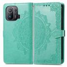 For Xiaomi Mi 11 Pro Mandala Embossing Pattern Horizontal Flip Leather Case with Holder & Card Slots & Wallet & Lanyard(Green) - 1