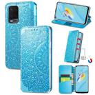 For OPPO A54 4G Blooming Mandala Embossed Pattern Magnetic Horizontal Flip Leather Case with Holder & Card Slots & Wallet(Blue) - 1