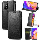 For OPPO A94 5G / Reno5 Z Blooming Mandala Embossed Pattern Magnetic Horizontal Flip Leather Case with Holder & Card Slots & Wallet(Black) - 1