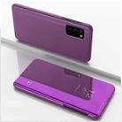 For OPPO A74 4G/F19 Plated Mirror Horizontal Flip Leather Case with Holder(Purple) - 1