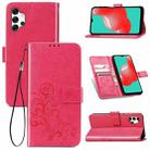 For Samsung Galaxy A32 4G Four-leaf Clasp Embossed Buckle Mobile Phone Protection Leather Case with Lanyard & Card Slot & Wallet & Bracket Function(Magenta) - 1