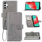 For Samsung Galaxy A32 4G Four-leaf Clasp Embossed Buckle Mobile Phone Protection Leather Case with Lanyard & Card Slot & Wallet & Bracket Function(Gray) - 1