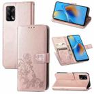 For OPPO F19 Four-leaf Clasp Embossed Buckle Mobile Phone Protection Leather Case with Lanyard & Card Slot & Wallet & Bracket Function(Rose Gold) - 1