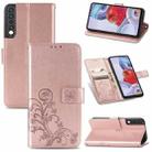 For LG Stylo 7 4G Four-leaf Clasp Embossed Buckle Mobile Phone Protection Leather Case with Lanyard & Card Slot & Wallet & Bracket Function(Rose Gold) - 1