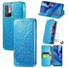 For Xiaomi Redmi Note 10 5G Blooming Mandala Embossed Pattern Magnetic Horizontal Flip Leather Case with Holder & Card Slots & Wallet(Blue) - 1