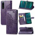 For Sony Xperia 5 III Mandala Flower Embossed Horizontal Flip Leather Case with Bracket / Card Slot / Wallet / Lanyard(Purple) - 1