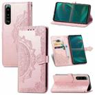 For Sony Xperia 5 III Mandala Flower Embossed Horizontal Flip Leather Case with Bracket / Card Slot / Wallet / Lanyard(Rose Gold) - 1