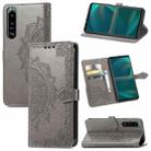 For Sony Xperia 5 III Mandala Flower Embossed Horizontal Flip Leather Case with Bracket / Card Slot / Wallet / Lanyard(Gray) - 1