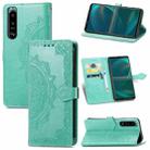 For Sony Xperia 5 III Mandala Flower Embossed Horizontal Flip Leather Case with Bracket / Card Slot / Wallet / Lanyard(Green) - 1