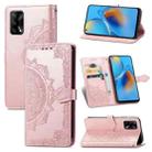 For OPPO F19 Mandala Flower Embossed Horizontal Flip Leather Case with Bracket / Card Slot / Wallet / Lanyard(Rose Gold) - 1