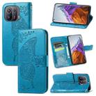 For Xiaomi Mi 11 Pro Butterfly Love Flowers Embossed Horizontal Flip Leather Case with Holder & Card Slots & Wallet & Lanyard(Blue) - 1