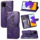 For Samsung Galaxy A22 4G Butterfly Love Flowers Embossed Horizontal Flip Leather Case with Holder & Card Slots & Wallet & Lanyard(Dark Purple) - 1