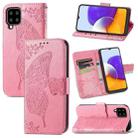 For Samsung Galaxy A22 4G Butterfly Love Flowers Embossed Horizontal Flip Leather Case with Holder & Card Slots & Wallet & Lanyard(Pink) - 1