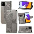 For Samsung Galaxy A22 4G Butterfly Love Flowers Embossed Horizontal Flip Leather Case with Holder & Card Slots & Wallet & Lanyard(Grey) - 1
