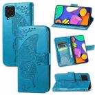 For Samsung Galaxy F62 Butterfly Love Flowers Embossed Horizontal Flip Leather Case with Holder & Card Slots & Wallet & Lanyard(Blue) - 1
