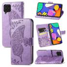 For Samsung Galaxy F62 Butterfly Love Flowers Embossed Horizontal Flip Leather Case with Holder & Card Slots & Wallet & Lanyard(Light Purple) - 1