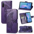 For Sony Xperia 10 III Butterfly Love Flowers Embossed Horizontal Flip Leather Case with Holder & Card Slots & Wallet & Lanyard(Dark Purple) - 1