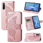 For Sony Xperia 10 III Butterfly Love Flowers Embossed Horizontal Flip Leather Case with Holder & Card Slots & Wallet & Lanyard(Rose Gold) - 1