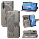 For Sony Xperia 10 III Butterfly Love Flowers Embossed Horizontal Flip Leather Case with Holder & Card Slots & Wallet & Lanyard(Grey) - 1