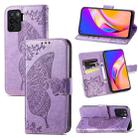 For OPPO A94 4G / F19 Pro / Reno5 Lite Butterfly Love Flowers Embossed Horizontal Flip Leather Case with Holder & Card Slots & Wallet & Lanyard(Light Purple) - 1