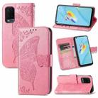 For OPPO A54 4G Butterfly Love Flowers Embossed Horizontal Flip Leather Case with Holder & Card Slots & Wallet & Lanyard(Pink) - 1