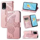 For OPPO A54 4G Butterfly Love Flowers Embossed Horizontal Flip Leather Case with Holder & Card Slots & Wallet & Lanyard(Rose Gold) - 1