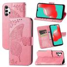 For Samsung Galaxy A32 4G Butterfly Love Flower Embossed Horizontal Flip Leather Case with Bracket / Card Slot / Wallet / Lanyard(Pink) - 1