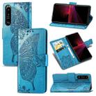 For Sony Xperia 1 III Butterfly Love Flower Embossed Horizontal Flip Leather Case with Bracket / Card Slot / Wallet / Lanyard(Blue) - 1