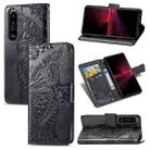For Sony Xperia 1 III Butterfly Love Flower Embossed Horizontal Flip Leather Case with Bracket / Card Slot / Wallet / Lanyard(Black) - 1