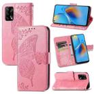 For OPPO F19  4G/ A74 4G Butterfly Love Flower Embossed Horizontal Flip Leather Case with Bracket / Card Slot / Wallet / Lanyard(Pink) - 1