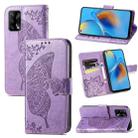 For OPPO F19  4G/ A74 4G Butterfly Love Flower Embossed Horizontal Flip Leather Case with Bracket / Card Slot / Wallet / Lanyard(Light Purple) - 1