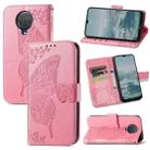 For Nokia 6.3 Butterfly Love Flower Embossed Horizontal Flip Leather Case with Bracket / Card Slot / Wallet / Lanyard(Pink) - 1