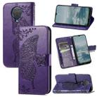 For Nokia 6.3 Butterfly Love Flower Embossed Horizontal Flip Leather Case with Bracket / Card Slot / Wallet / Lanyard(Dark Purple) - 1