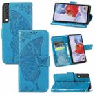 For LG Stylo 7 4G Butterfly Love Flower Embossed Horizontal Flip Leather Case with Bracket / Card Slot / Wallet / Lanyard(Blue) - 1