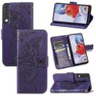 For LG Stylo 7 4G Butterfly Love Flower Embossed Horizontal Flip Leather Case with Bracket / Card Slot / Wallet / Lanyard(Dark Purple) - 1