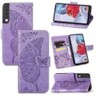 For LG Stylo 7 4G Butterfly Love Flower Embossed Horizontal Flip Leather Case with Bracket / Card Slot / Wallet / Lanyard(Light Purple) - 1
