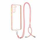 Transparent PC+TPU Phone Case with Contrast Color Button & Neck Lanyard For Samsung Galaxy S21 5G(Pink) - 1