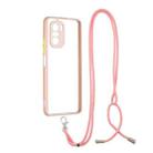 For Xiaomi Redmi K40 / K40 Pro Transparent PC+TPU Phone Case with Contrast Color Button & Neck Lanyard(Pink) - 1