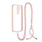 For Xiaomi Redmi 9 / Redmi 9 Prime/Poco M2 Transparent PC+TPU Phone Case with Contrast Color Button & Neck Lanyard(Pink) - 1