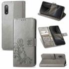 For Sony Xperia Ace II Four-leaf Clasp Embossed Buckle Mobile Phone Protection Leather Case with Lanyard & Card Slot & Wallet & Bracket Function(Gray) - 1