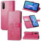 For Sony Xperia 10 III Four-leaf Clasp Embossed Buckle Mobile Phone Protection Leather Case with Lanyard & Card Slot & Wallet & Bracket Function(Magenta) - 1