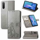 For Sony Xperia 10 III Four-leaf Clasp Embossed Buckle Mobile Phone Protection Leather Case with Lanyard & Card Slot & Wallet & Bracket Function(Gray) - 1