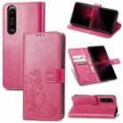 For Sony Xperia 1 III Four-leaf Clasp Embossed Buckle Mobile Phone Protection Leather Case with Lanyard & Card Slot & Wallet & Bracket Function(Magenta) - 1