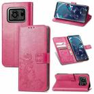 For Sharp R6 Four-leaf Clasp Embossed Buckle Mobile Phone Protection Leather Case with Lanyard & Card Slot & Wallet & Bracket Function(Magenta) - 1