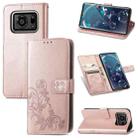 For Sharp R6 Four-leaf Clasp Embossed Buckle Mobile Phone Protection Leather Case with Lanyard & Card Slot & Wallet & Bracket Function(Rose Gold) - 1