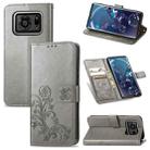 For Sharp R6 Four-leaf Clasp Embossed Buckle Mobile Phone Protection Leather Case with Lanyard & Card Slot & Wallet & Bracket Function(Gray) - 1