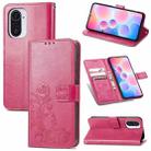 For Xiaomi Redmi K40 / K40 Pro Four-leaf Clasp Embossed Buckle Mobile Phone Protection Leather Case with Lanyard & Card Slot & Wallet & Bracket Function(Magenta) - 1