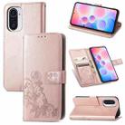 For Xiaomi Redmi K40 / K40 Pro Four-leaf Clasp Embossed Buckle Mobile Phone Protection Leather Case with Lanyard & Card Slot & Wallet & Bracket Function(Rose Gold) - 1