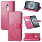 For FUJITSU F-41B Four-leaf Clasp Embossed Buckle Mobile Phone Protection Leather Case with Lanyard & Card Slot & Wallet & Bracket Function(Magenta) - 1