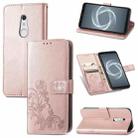 For FUJITSU F-41B Four-leaf Clasp Embossed Buckle Mobile Phone Protection Leather Case with Lanyard & Card Slot & Wallet & Bracket Function(Rose Gold) - 1